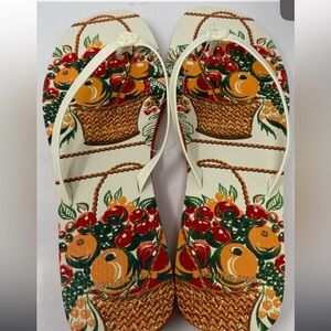 Tory Burch Flat Flip Flop Orange Fruit Pattern